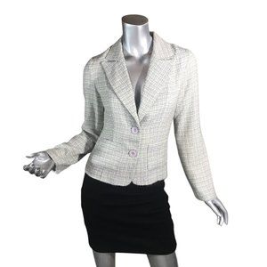 Star City Y2K Tweed Blazer Women's Small Cream White and Blue Two Button Jacket